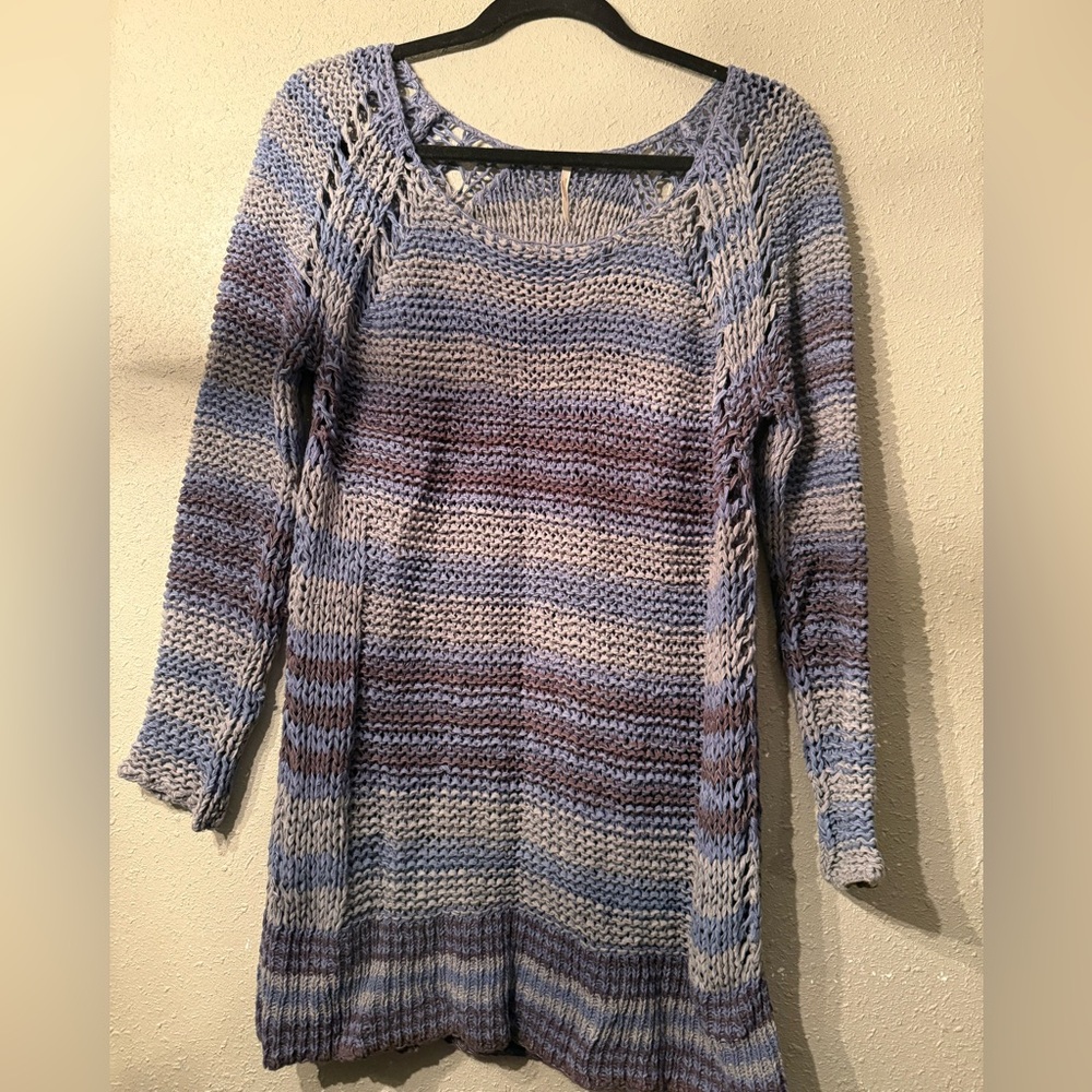 Free People Blue and Gray Knit Sweater